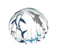 Waterproof Reusable Sharks Print Shower Cap,Double Layer Elastic Bath Cap,Large Shower Bonnet For Women Long Hair