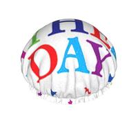 Waterproof Reusable Stars And Happy Fathers Day Print Shower Cap,Double Layer Elastic Bath Cap,Large Shower Bonnet For Women Long Hair