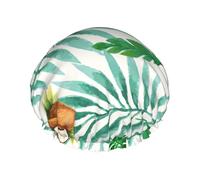 Waterproof Reusable Summer Coconut Tree Print Shower Cap,Double Layer Elastic Bath Cap,Large Shower Bonnet For Women Long Hair