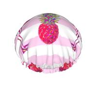 Waterproof Reusable Summer Tropical Flamingo And Pineapple Print Shower Cap,Double Layer Elastic Bath Cap,Large Shower Bonnet For Women Long Hair