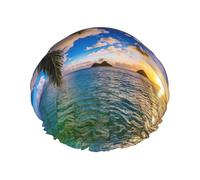 Waterproof Reusable Tropical Hawaii Palm Tree Ocean Sea Sunset Print Shower Cap,Double Layer Elastic Bath Cap,Large Shower Bonnet For Women Long Hair