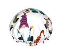 Waterproof Reusable Xmas Funny Gnomes Print Shower Cap,Double Layer Elastic Bath Cap,Large Shower Bonnet For Women Long Hair