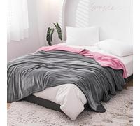 Waterproof Reversible Blanket King Size 80'' x 90'', Soft Flannel Blanket for Bed, Stain-Proof Couch Blanket or Mattress Protectors (Grey & Pink)