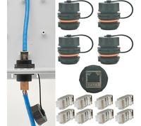Waterproof RJ45 Coupler, 4 pcs CAT6A/6/5E/5 Ethernet Cable Connector + 8 pcs crystal heads with Shielded Industrial Panel Mount network cable waterproof connector, with Waterproof/Dust Cap