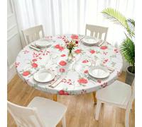 Waterproof Round Tablecloth Elastic Edged Vinyl Fitted Tablecloth Flannel Backed Table Cover Stain Resistant Oil-proof PVC Table Protector Cover for 90-110cm Kitchen Patio and Dining Room