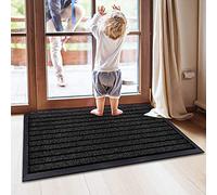 Waterproof Rubber Door Mat Outdoor - PVC Non Slip Backed Washable Dirt Grabber Mat Dog Muddy Paws Carpet Runner Rug for Kitchen Front or Back Door (Black, 50 x 90 cm (1 ft 8 in x 2 ft 11 in))