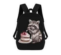 Waterproof Rucksack Raccoon and Cake Printed School Backpack Basic Sports Bag for Hiking, School, Travel, 42X32X14Cm