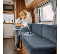 Waterproof RV Dinette Cushion Covers - Stretch Velvet Anti-Slip Seat & Backrest Covers for Camper Sofa Kid-Friendly Slate Blue 2-Seater - Perfect for Caravan Comfort