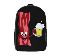 Waterproof School Bags Beer Bacon Love Rucksack Spacious School Backpack for Work, Travel, Hiking, 42X32X14Cm