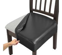 Waterproof Seat Covers for Dining Room Chairs Set of 2, Pu Leather Chair High Stretch & Well-Fitted Chair Covers Dining Chairs with Elastic Ties (Coffee, Rear-Covered)