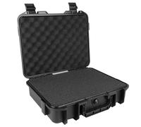 Waterproof Shockproof Hard Case with EVA Foam Insert, Carrying Tool Storage Box with Handle, Safety Lock Hole & Air Valve for Drones, Cameras & Equipment