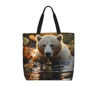 Waterproof Shopping Bag Bear Crossing The River Beach Tote Bags Large Womens Handbag For Holiday, Shopping, Swim, 40X50X15Cm