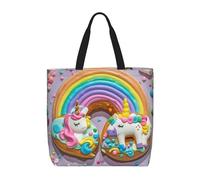 Waterproof Shopping Bag Uni-Corns Doughnut Rainbow Beach Tote Bags Large Grocery Bag For Beach Holiday, Daily Use, Travel, 40X50X15Cm