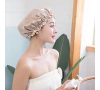 Waterproof Shower Cap with Elastic Lining,Five Prints Available,Double Layers Waterproof Shower Caps with Ruffles Covering Ears, Suitable for Long, Short and Curly Hair (Rose Gold)