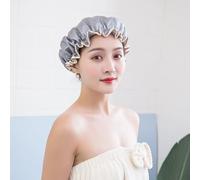 Waterproof Shower Cap with Elastic Lining,Five Prints Available,Double Layers Waterproof Shower Caps with Ruffles Covering Ears, Suitable for Long, Short and Curly Hair (Gray)