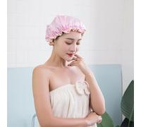 Waterproof Shower Cap with Elastic Lining,Five Prints Available,Double Layers Waterproof Shower Caps with Ruffles Covering Ears, Suitable for Long, Short and Curly Hair (Pink)