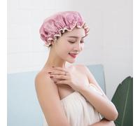 Waterproof Shower Cap with Elastic Lining,Five Prints Available,Double Layers Waterproof Shower Caps with Ruffles Covering Ears, Suitable for Long, Short and Curly Hair (Watermelon Red)