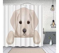 Waterproof Shower Curtain,Cute Puppy Hiding with its Little Adorable Paws Labrador Dog Illustration,Washable Fabric Bathroom Decor Set with Hook Bath Curtain 150x180cm