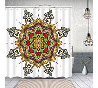 Waterproof Shower Curtain,flower decoration hand drawn round,Washable Fabric Bathroom Decor Set with Hook Bath Curtain 150x180cm