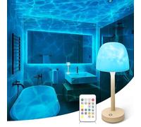 Waterproof Shower Lamp for Inside Shower, Rechargeable Bathroom Lamp with Remote & Touch Control, Cordless Shower Light with 16 Color Changeable, LED Ocean Wave Projector Light for Bathroom/Bathtub