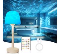 Waterproof Shower Lamp with 16 Colors Ocean Wave Projector, Rechargeable Cordless Bathroom Lamp, RGB Mood Light with Touch & Remote Control, IP65 Dimmable Table Lamp for Indoor Shower Outdoor Patio Ba