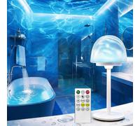 Waterproof Shower Lamp with Rechargeable Ocean Wave Projector 1H/2H Timer | Shower Light with Remote Touch Control 7 Color Cordless Dimmable Cordless Mood Sensory Lights for Bathroom, Spa Gifts
