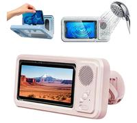 Waterproof shower phone holder with speaker,360°/480° Rotatable Anti-Fog Touch Screen Phone Case, Secure Wall Mount Bathroom Phone Holder for Shower (Pink)