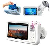 Waterproof shower phone holder with speaker,360°/480° Rotatable Anti-Fog Touch Screen Phone Case, Secure Wall Mount Bathroom Phone Holder for Shower (White)