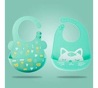 Waterproof Silicone Bib Baby Eating Bib Children's Rice Pocket Baby Super Soft Large Mouth Water Pocket Light Green 2 Pieces