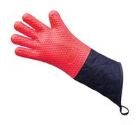 Waterproof Silicone Grill Mitts Featuring 14 Inch Extended Coverage Heat Protection And Textured Grip For Handling Hot Grilling Tools And Cookware(red)