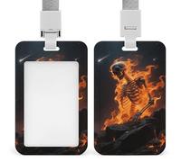 Waterproof Skulls Burning Fire Id Badge Holders with Breakaway Lanyard, Heavy Duty Work Card Holder, Clear Vertical, Name Tag Holder for Nurse/Teacher/Doctor/Officer/Staff