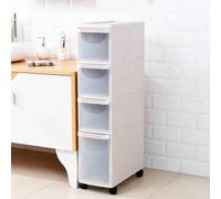 Waterproof Slim Bathroom Cabinet with Drawers, Versatile nizer for Kitchen, Living Room & Bathroom Storage - 4-Tier White Shelf Unit