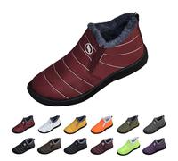 Waterproof Snow Boots Women, Ankle Boots for Women UK Wide Fit Round Toe Slip Resistant Walking Shoes Cold Weather Autumn Winter Warm Faux Fur Lined Slouch Short Flat Cotton Boot