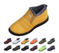 Waterproof Snow Boots Women, Ankle Boots for Women UK Wide Fit Round Toe Slip Resistant Walking Shoes Cold Weather Autumn Winter Warm Faux Fur Lined Slouch Short Flat Cotton Boot