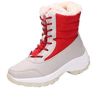 Waterproof Snow Boots Womens Platform Winter Warm Short Booties Ladies Thermal Fur Lined Slip on Boots Lace Up Walking Booties Women Outdoor Trekking Boot Fall Winter Shoes Footwear Size 3-8 Red