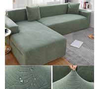 Waterproof Sofa Cover, Elastic Stretch L-Shape Sofa Protector, Eco-Friendly Couch Slipcover for 1/2/3/4 Seater, Washable Anti-Slip, Green, Fits Right Chaise, 3+3 Seats