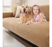 Waterproof Sofa Cover Hypoallergenic Corn Fleece Sofa Slipcover Non-Slip Couch Cover Machine Washable Cat Scratch Stain Spill Proof Urine Resistant Sectional Armchair Covers(Coffee,110x240cm)