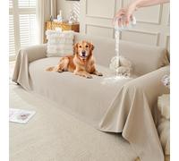 Waterproof Sofa Throw, Pet-Resistant Couch Blanket, Machine Washable Sofa Cover for 4 Seater L-Shaped Corner Sofa, Bed & Chair Protector, Cat Scratch Proof All-Season Bed Throw, C1 Khaki 180x380