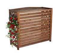 Waterproof Solid Wood Air Conditioner Cover Outdoor Privacy Screen & Fence Wooden Flower Stand & Louver Grille Storage Rack (Size: M 100x43x94cm)