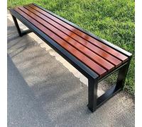 Waterproof Solid Wood Bench with Metal e No Back Garden Seat High Load Capaci Sun & Rain Resistant Perfect for Patio Balcony Veranda Walnut Color 150cm