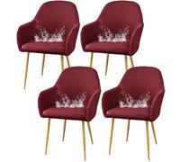 Waterproof Spandex Dining Chair Covers with Armrests Soft & Stretchy Modern Removable Seat Protectors Burgundy Red Set of 4 for Dining Room Furniture
