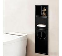 Waterproof Stainless Steel Showerwith BuiltIn Trash Can Versatile Recessed Storage Rack for Toiletries Kitchen & Living Room 28x60x13.5cm Sleek Black Design