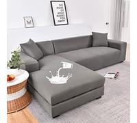 Waterproof Stretch Sofa Cover for LShaped Sectional Soft Polyester Milk Silk Fabric Dark Gray Includes Pillow Covers Fits 3Seater (190230 cm)