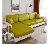 Waterproof Stretch Sofa Cover, L-S Couch Cush Slipcover, Faux Leather Sofa Protector, Grass Green Chaise Loun Cush Case, Fur Shield
