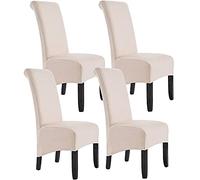 Waterproof Suede Dining Chair Covers Stretch Chair Protector Removable Washable for Dining Room Hotel and Banquet Set of 4 (Cream Color)