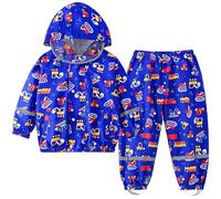 Waterproof Suit Kids, Raincoat & Rain Trousers 2-Piece Set, Girls Puddle Suit Boys Cartoon Rainsuit for 1-7 Years