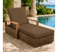 Waterproof Sun Lounger Cushion Replacement - 2-Section with Removable Cover & Anti-Slip Pad 6 Straps for Garden Sunbed Brown 203x66x5cm - Comfort & Durability