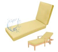 Waterproof Sun Lounger Cushion Replacement Pad - Comfortable Sunbed Cushions for Patio Yard Beach Thick,UV Resistant,Non-Slip,Easy Clean - Long Outdoor Lounger Seat Pads,Creamy yellow 87,183x53x10cm