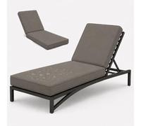 Waterproof Sun Lounger Cushion Thick 50D High-Density Foam Replacement Pad for Garden Patio Foldable Outdoor Recliner Mattress with Anti-Slip Base & 6 Ties Gray - 183x53x6cm