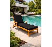 Waterproof Sun Lounger Foam Cushion - Garden Sunbed Recliner Pad - Foldable Deck Bed Deck Chair Cushion - Removable Washable Zip Cover - For Patio, Poolside, Beach Indoor & Outdoor (Black)